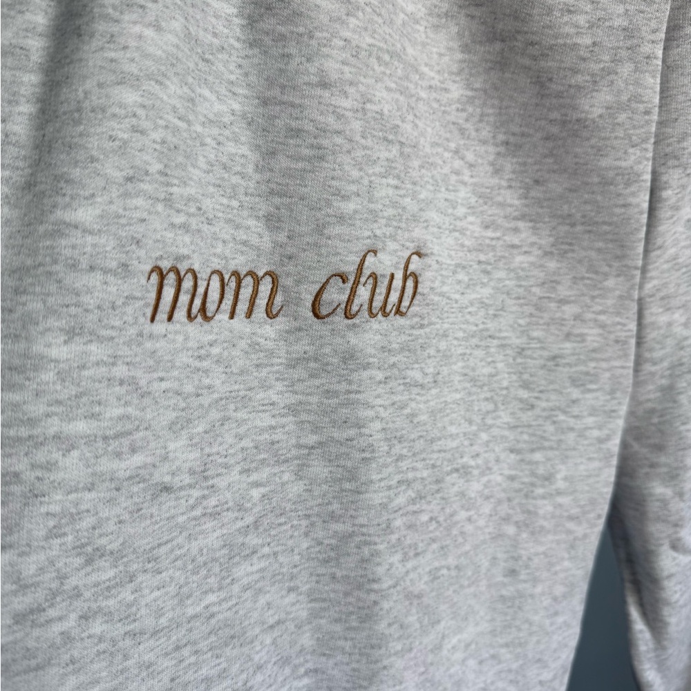 NWOT Slyfox Thread Mom Club Embroidered Sweatpants Light Gray with Brown Script